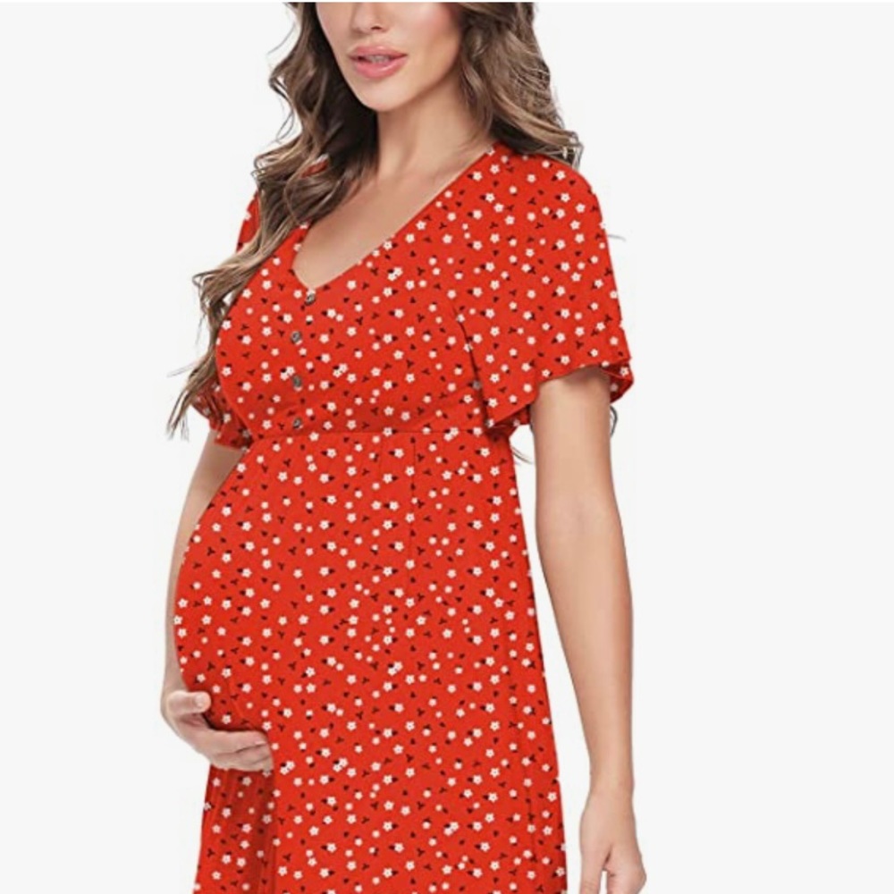 Peauty 3XL Button Down Maternity Short Sleeve Maxi Dress
